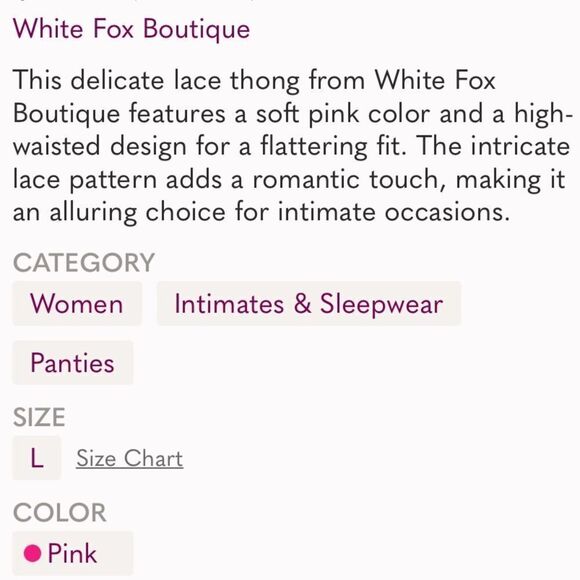 WHITE FOX Boutique Thong Think of you Panty Powder Pink Lace NEW Size Large - Picture 11 of 12